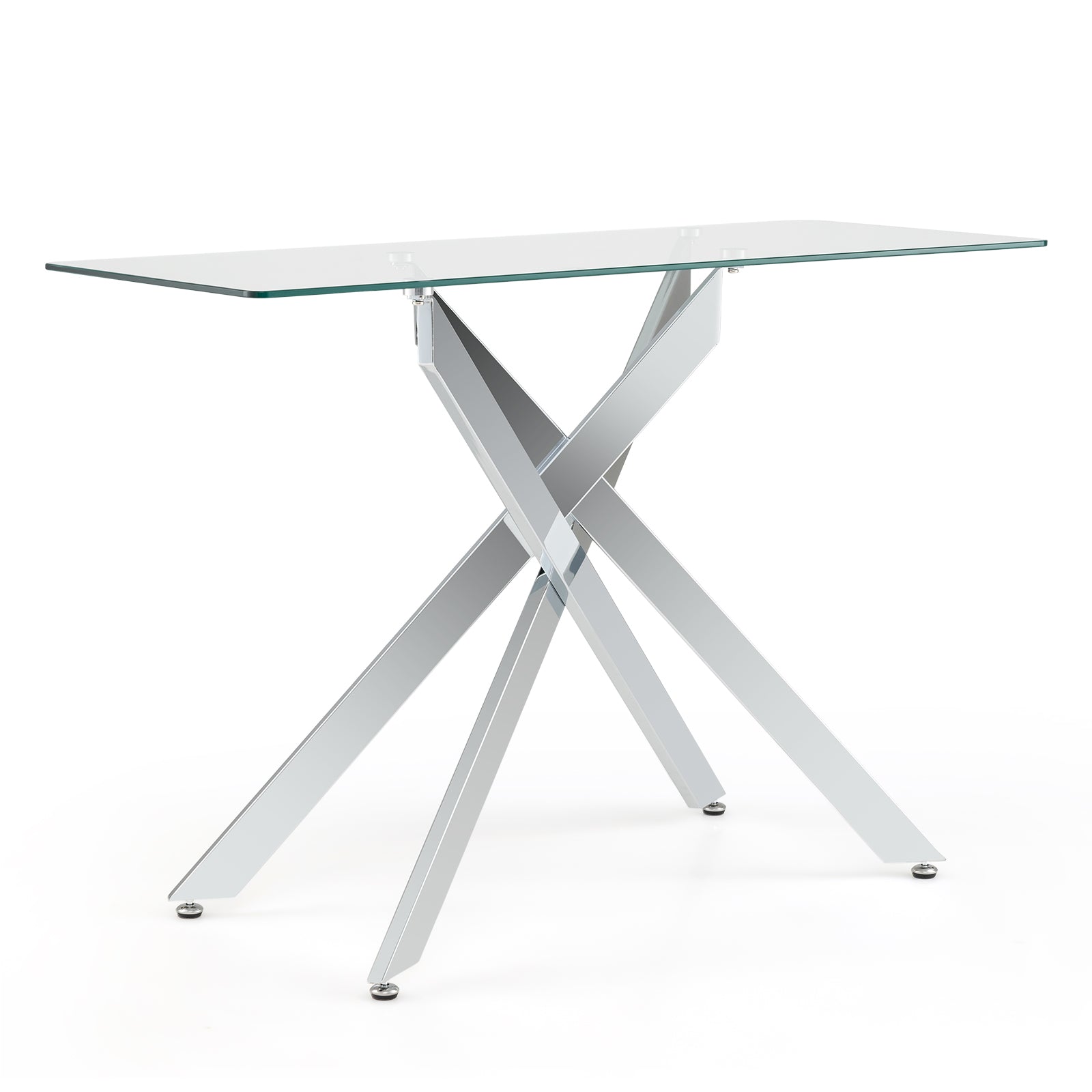 Modern Glass Console Table, Clear Tempered Glass Top, Silver Console Tables at Gallery Canada