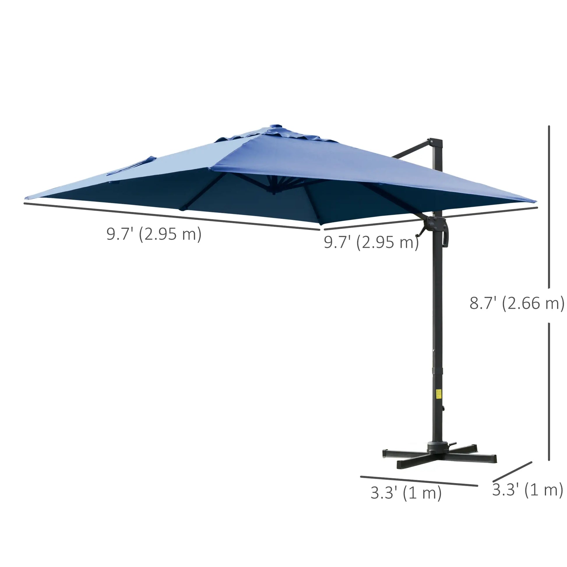 10x10ft Rotatable Square Cantilever Umbrella, 4 Adjustable Angles, Blue Cantilever Umbrellas at Gallery Canada