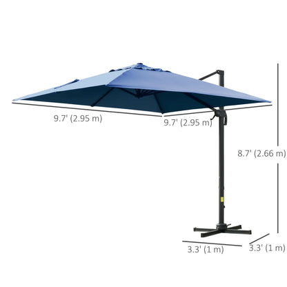 10x10ft Rotatable Square Cantilever Umbrella, 4 Adjustable Angles, Blue Cantilever Umbrellas at Gallery Canada
