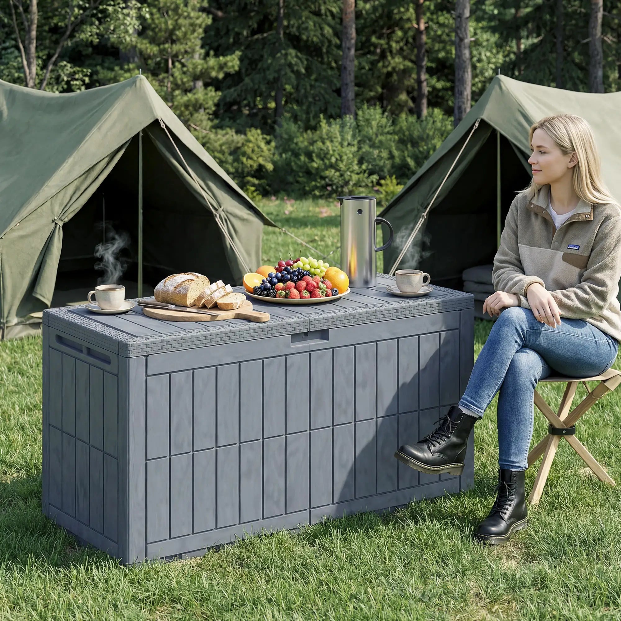 100 Gallon Resin Deck Box, Waterproof Lockable Outdoor Storage Patio Storage Boxes at Gallery Canada