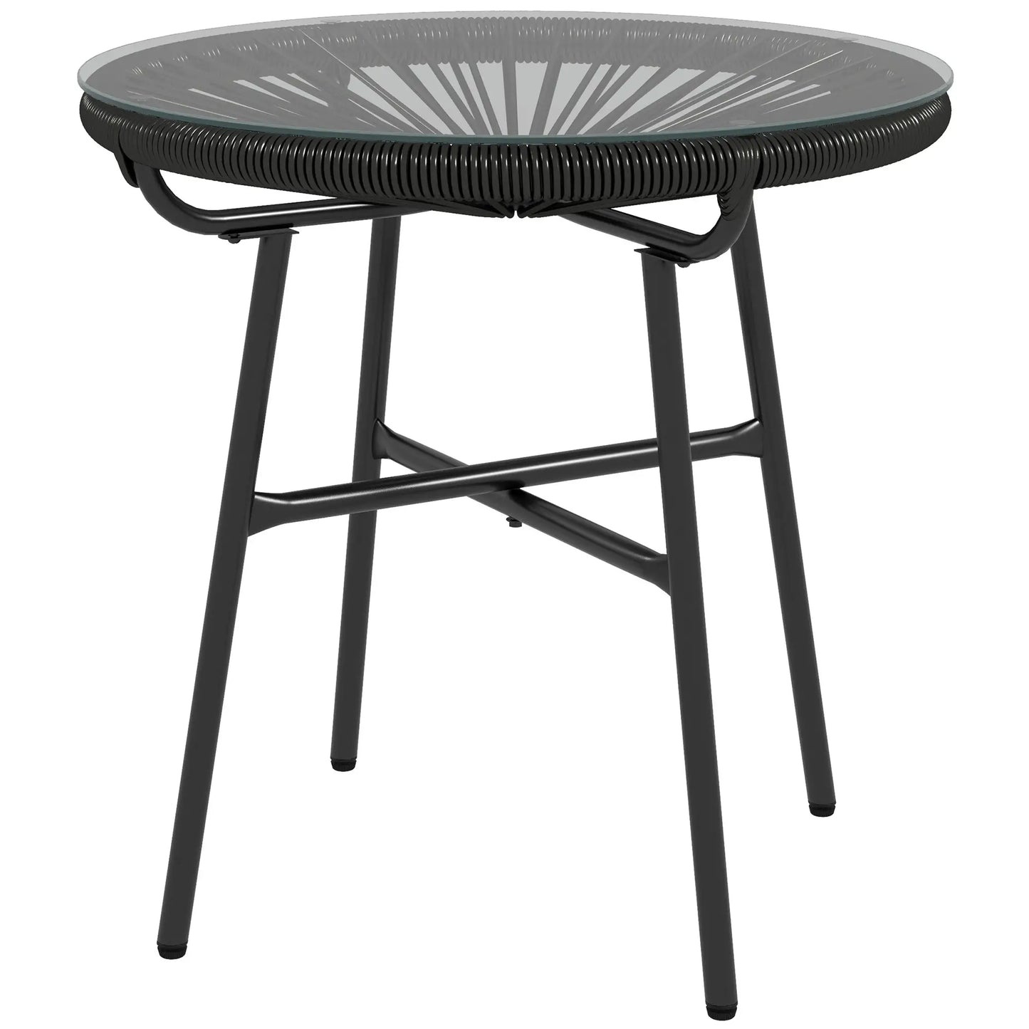 Round Rattan Side Table, Outdoor, PE Rattan, Tempered Glass Top, Black Patio Side Tables Black at Gallery Canada