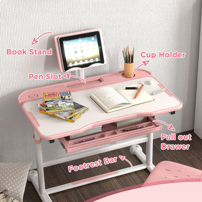 Adjustable Kids Desk and Chair Set, Tilt Desktop, Large Writing Board, Pink Kids Desk Sets at Gallery Canada