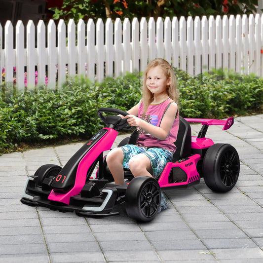 24V Electric Go Kart, Battery Powered Kids Drift Kart, Adjustable Seat, Pink Electric Ride On Toys Pink, Black at Gallery Canada