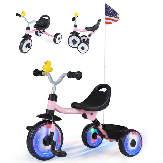 Glowing Wheels Toddler Tricycle, Foldable Kids Trike, Pink Push & Pedal Ride On Toys Pink at Gallery Canada