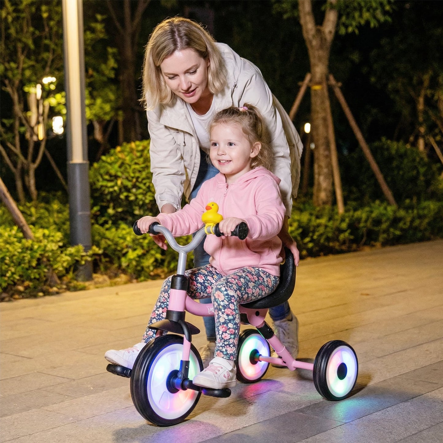 Glowing Wheels Toddler Tricycle, Foldable Kids Trike, Pink Push & Pedal Ride On Toys at Gallery Canada