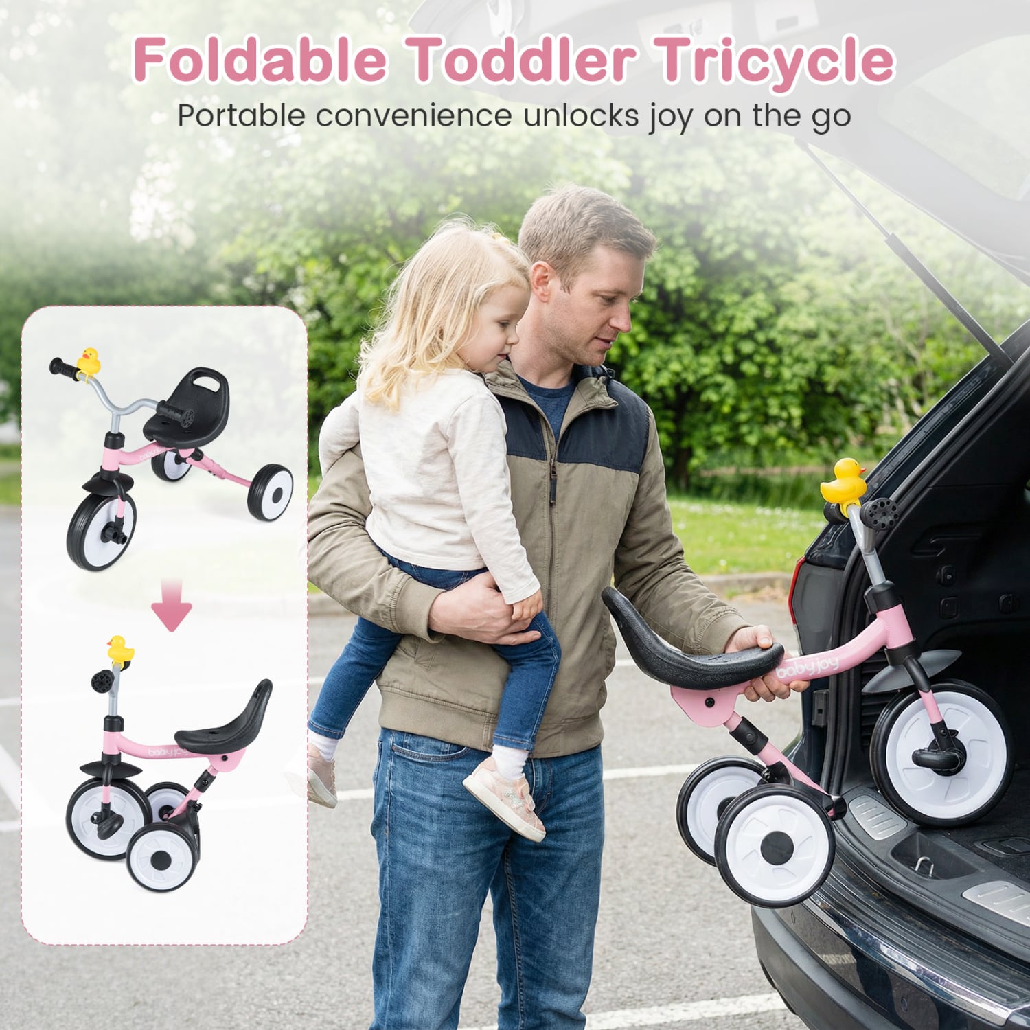 Glowing Wheels Toddler Tricycle, Foldable Kids Trike, Pink Push & Pedal Ride On Toys at Gallery Canada