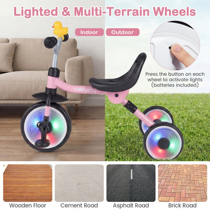 Glowing Wheels Toddler Tricycle, Foldable Kids Trike, Pink Push & Pedal Ride On Toys at Gallery Canada