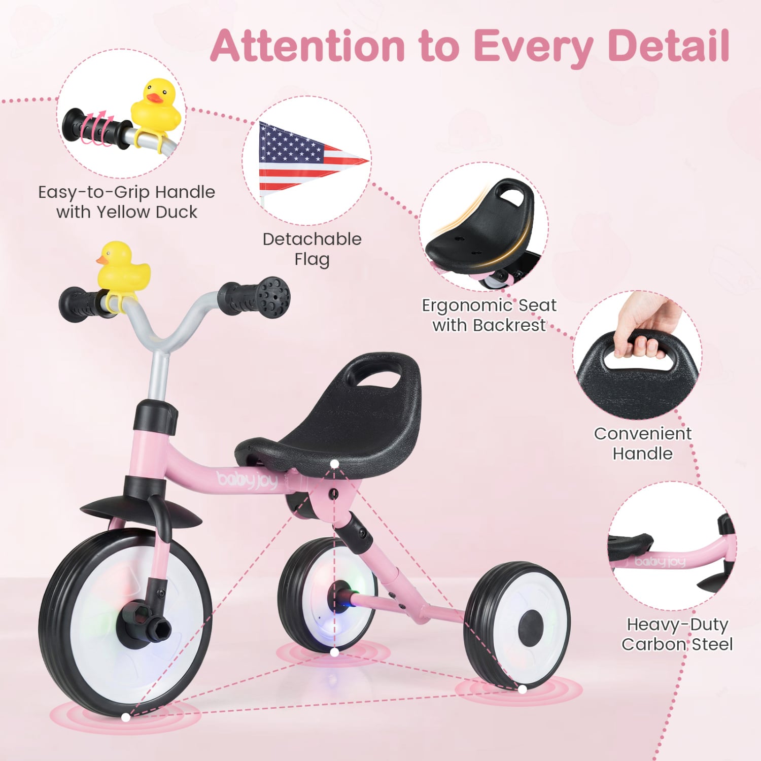 Glowing Wheels Toddler Tricycle, Foldable Kids Trike, Pink Push & Pedal Ride On Toys at Gallery Canada