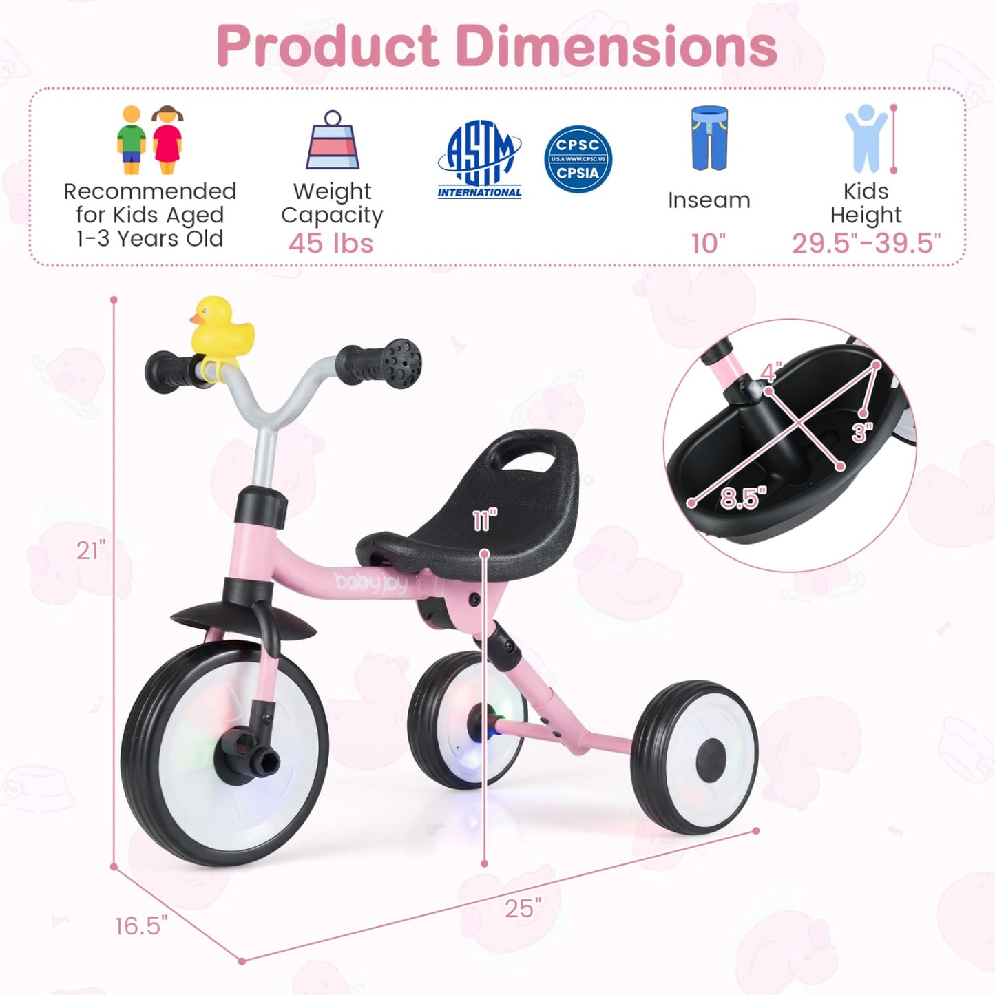 Glowing Wheels Toddler Tricycle, Foldable Kids Trike, Pink Push & Pedal Ride On Toys at Gallery Canada