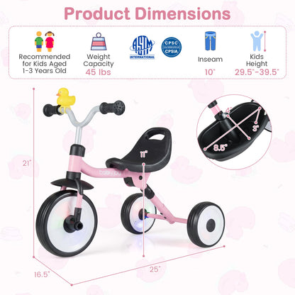 Glowing Wheels Toddler Tricycle, Foldable Kids Trike, Pink Push & Pedal Ride On Toys at Gallery Canada