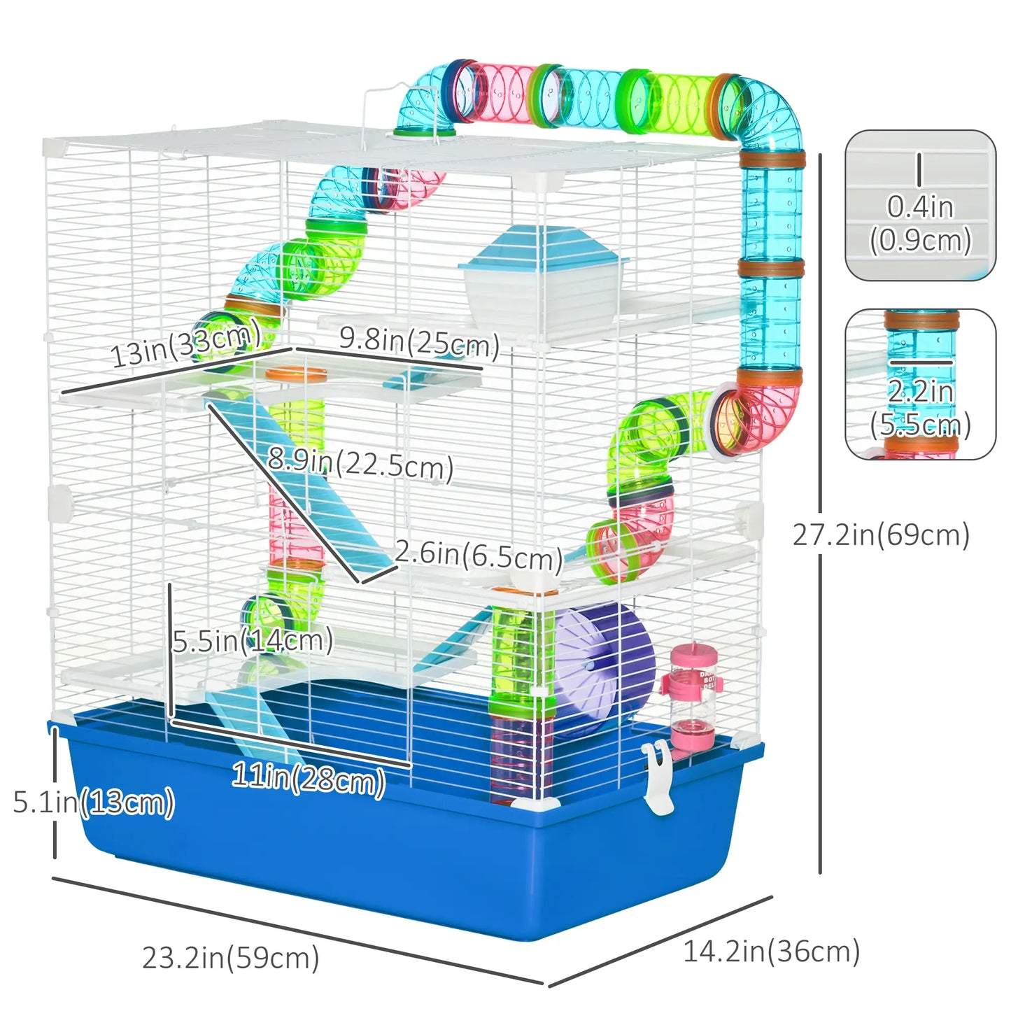 23" Large Hamster Cage, 5-Level with Tunnel Tube, Blue Hamster Cages at Gallery Canada