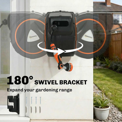 Retractable Garden Hose Reel, 1/2"x75.5ft Wall Mounted Hose Reel with 12-Pattern Nozzles, Auto Retraction, Self-Locking Garden Accessories at Gallery Canada