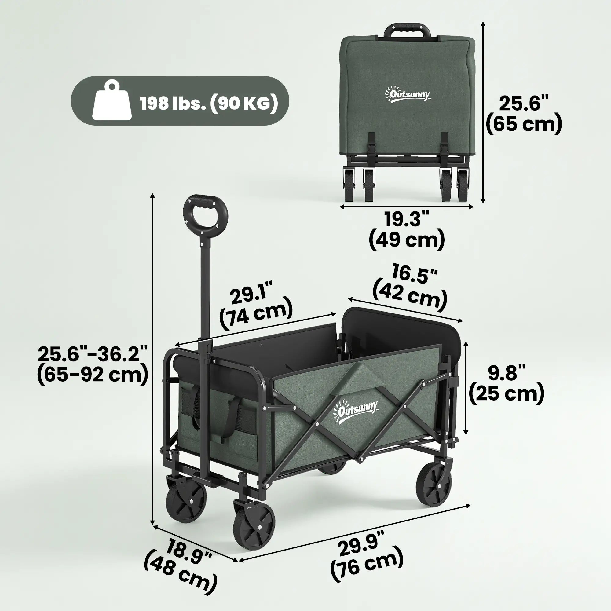 Foldable Collapsible Wagon Cart, 72L & 198 LBS Capacity, Green Folding Garden Carts at Gallery Canada