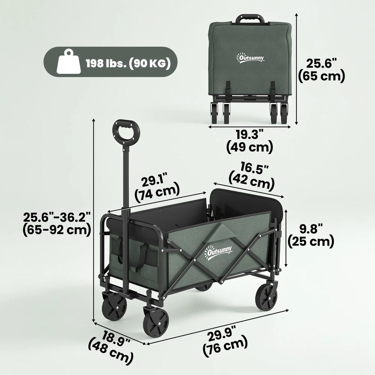 Foldable Collapsible Wagon Cart, 72L & 198 LBS Capacity, Green Folding Garden Carts at Gallery Canada