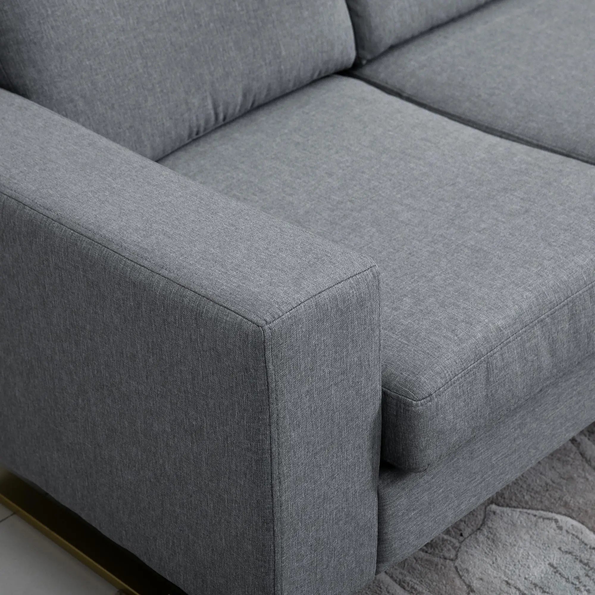 3 Seater Sofa, Linen Upholstered, Steel Leg, Wide Armrest, Grey 3-Seater Sofas at Gallery Canada