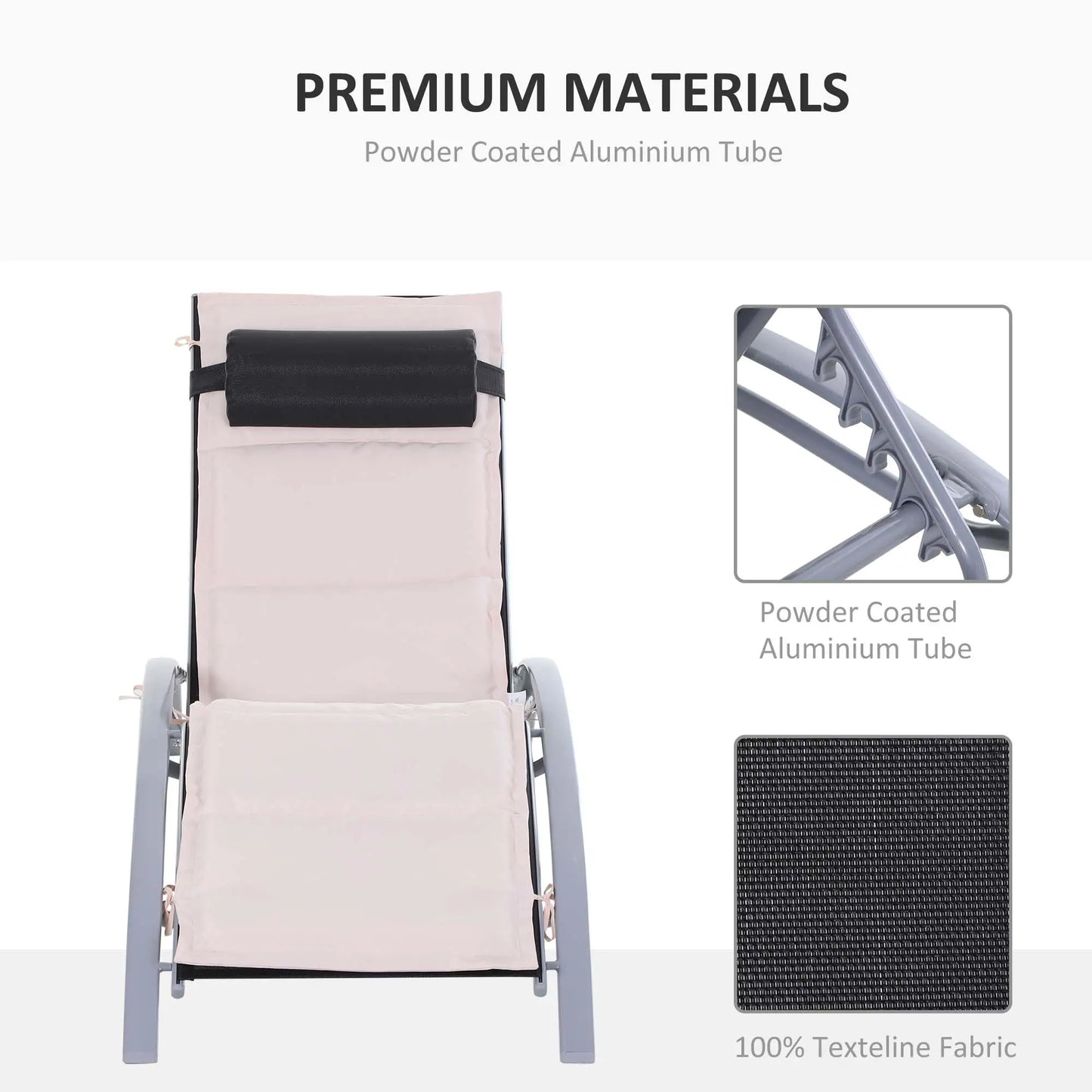 Aluminum Patio Tanning Chair, Soft Padded Seat, Adjustable Backrest, Beige Lounger Chairs at Gallery Canada