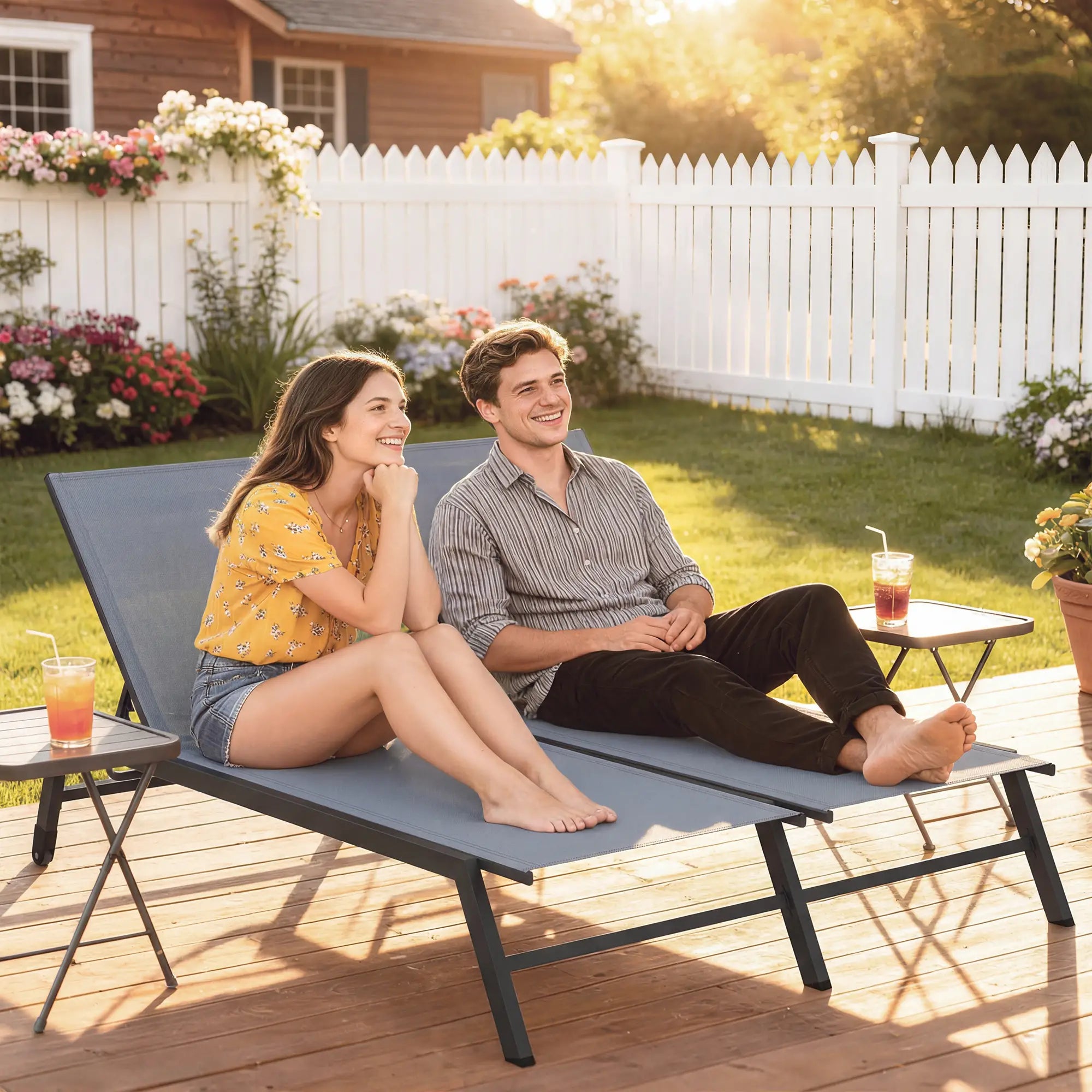 Chaise Lounge Chair For 2 Person, 5-Position Adjustable With Wheels Lounger Chairs at Gallery Canada