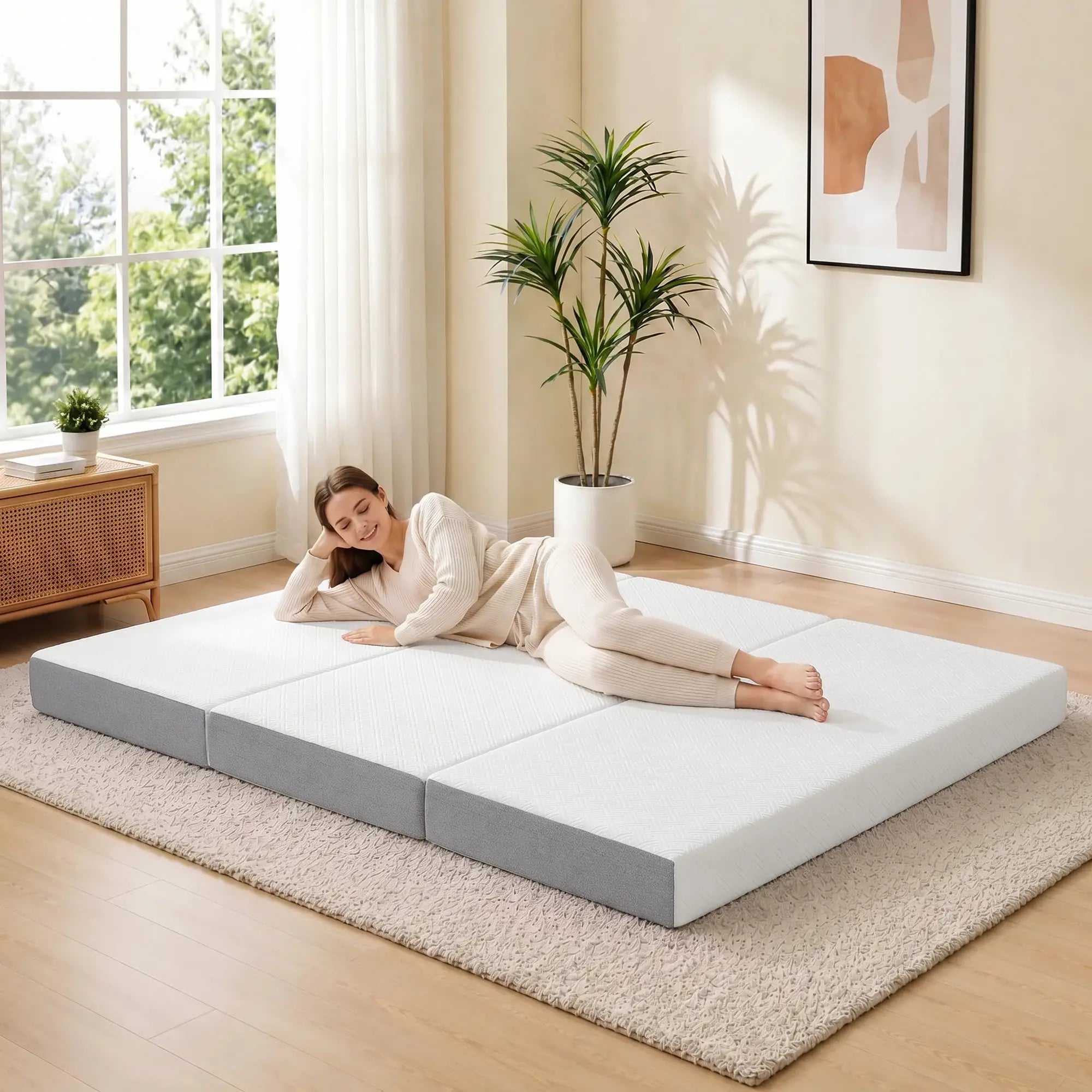 Foldable Queen Mattress, 6 Inch Tri Fold Memory Foam, Washable Cover Mattresses at Gallery Canada