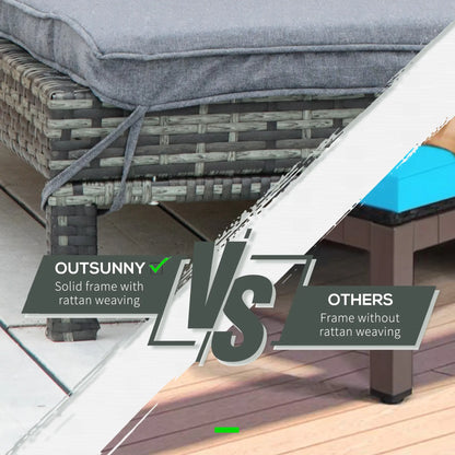 Wicker Double Chaise Lounge, Outdoor Recliner, Rattan Sunbed, Adjustable Backrest, Black, Grey Chaise Loungers at Gallery Canada