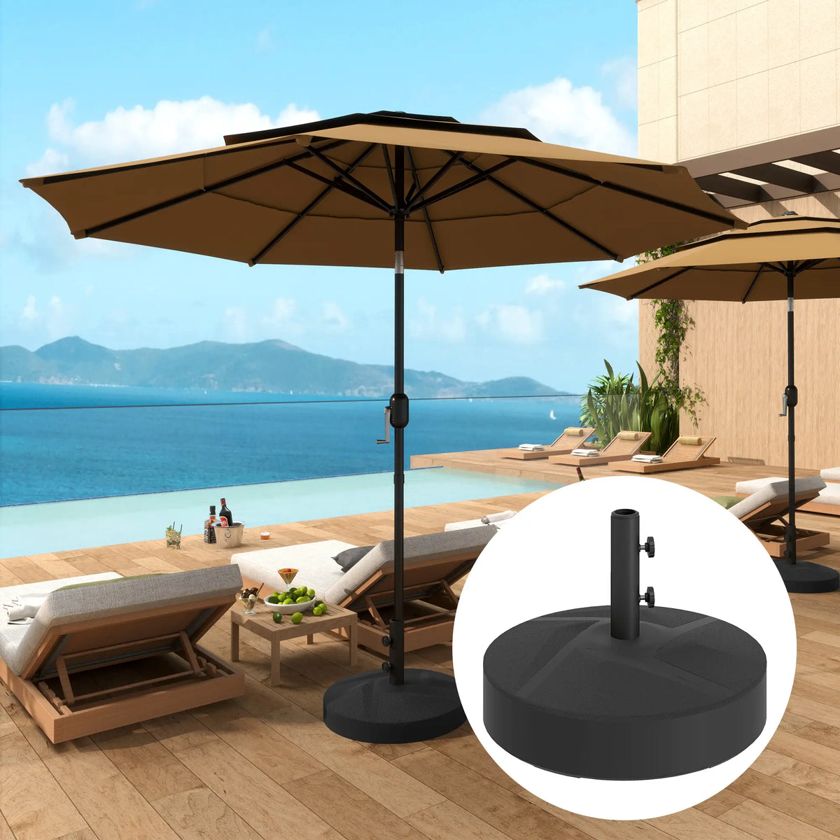 Heavy Duty Outdoor Umbrella Stand Base, Sand Water Filled, Φ22" x 15.7" H, Black Umbrella Bases at Gallery Canada
