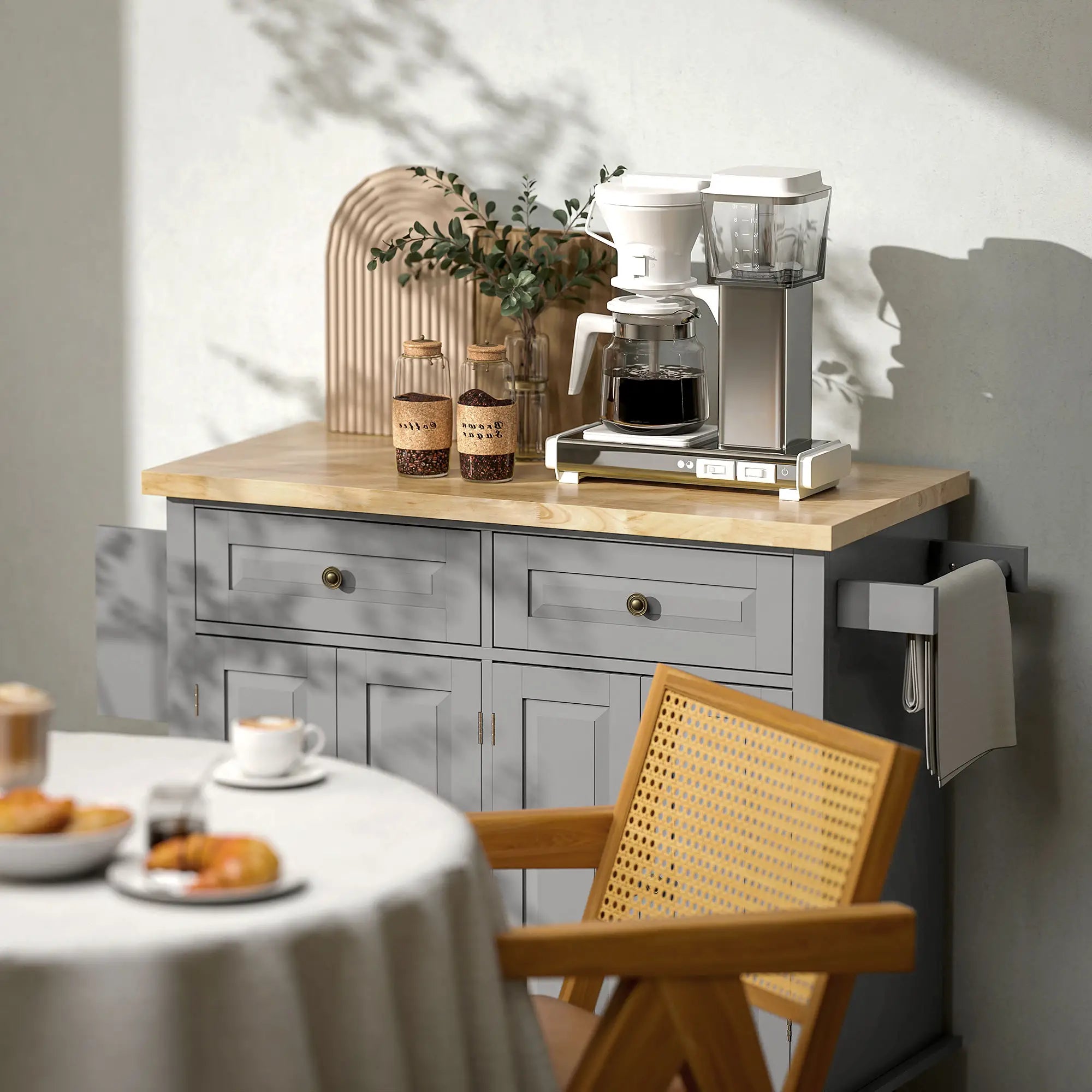 Kitchen Island with Storage, Rolling Cart, Rubber Wood Top, Grey Kitchen Islands & Kitchen Carts at Gallery Canada