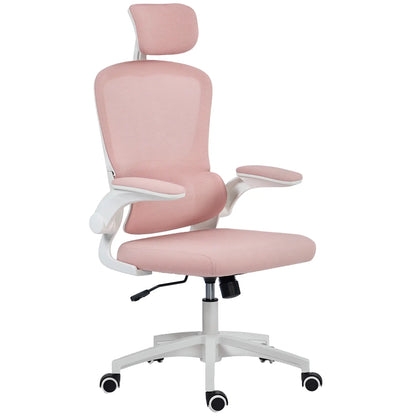 Ergonomic Mesh Office Chair, High Back, Rotatable Headrest, Flip-Up Armrests, Lumbar Support, Pink Task Chairs Pink at Gallery Canada