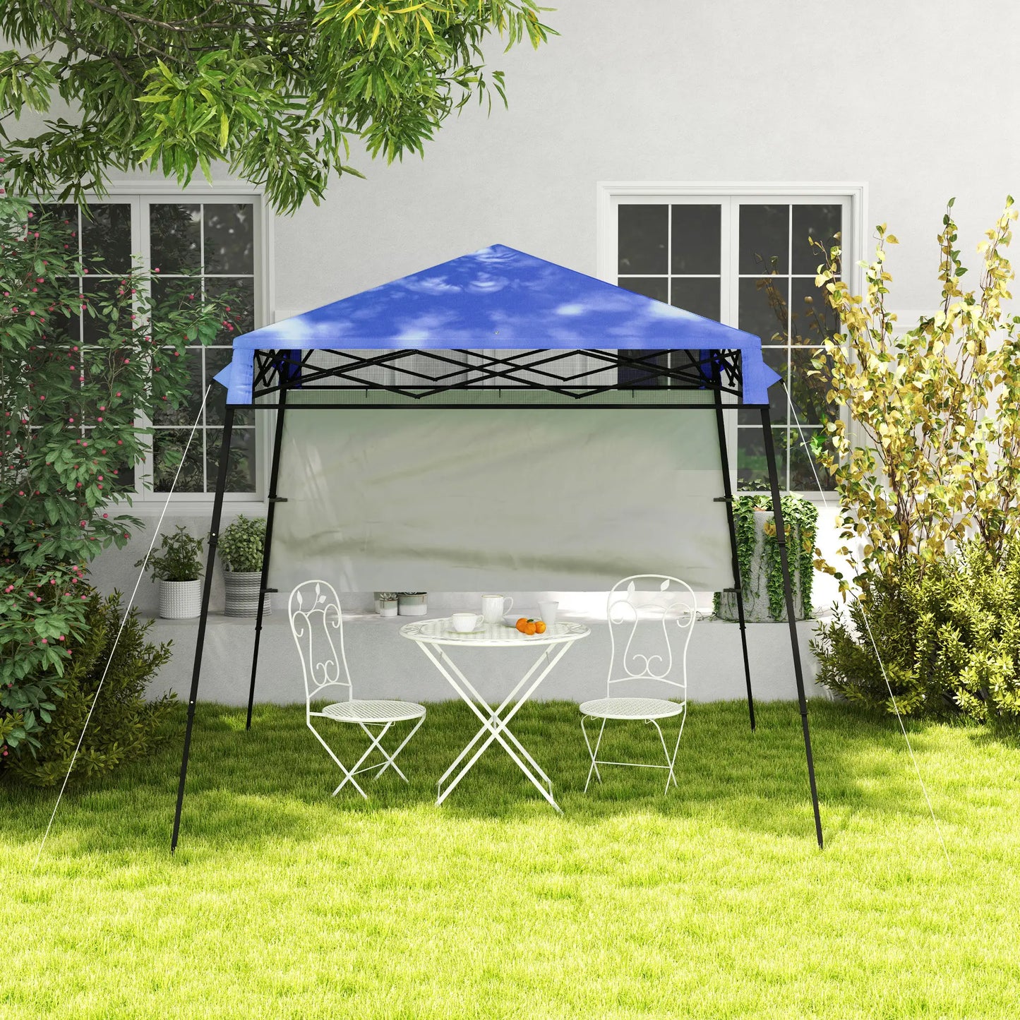 7' x 7' Foldable Pop Up Gazebo Tent, Adjustable Legs, Black, Blue Pop Up Canopies at Gallery Canada