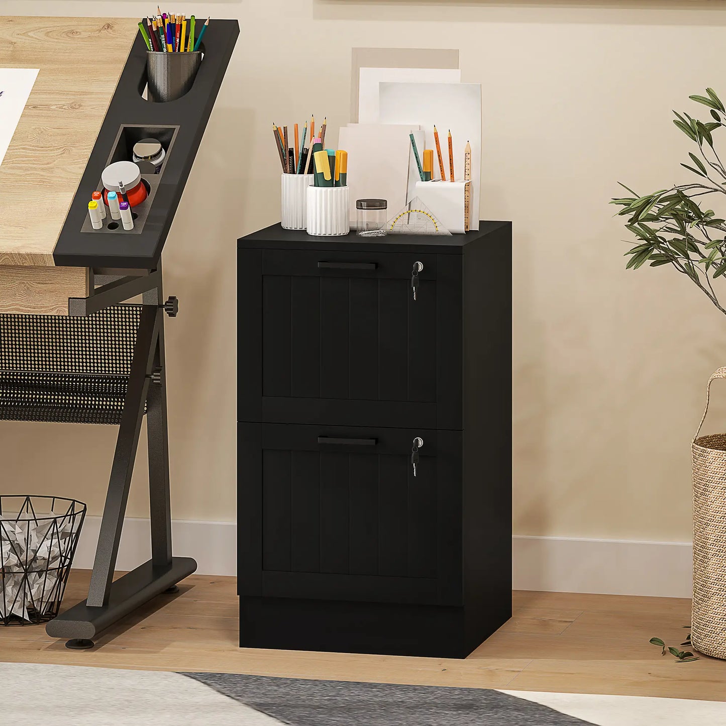 2 Drawer Filing Cabinet with Lock, Office Storage, Black Office Cabinets & Cupboards at Gallery Canada