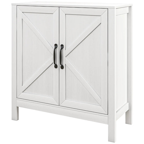Sideboard Buffet, Kitchen Cabinet with Barn Door, Adjustable Shelves, White Wood Grain, White