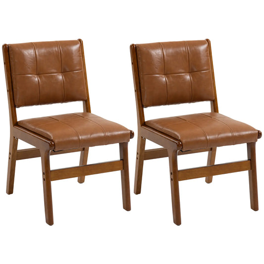 Set of 2 Kitchen Chairs, Button Tufted PU Leather Dining Chairs, Brown Dining Chairs Brown at Gallery Canada
