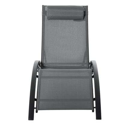 Aluminum Reclining Lounge Chair, 5-Level Adjustable Backrest, Head Pillow, Grey Lounger Chairs at Gallery Canada