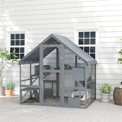 Large Catio, Waterproof Cover, 2 Resting Boxes, 4 Platforms, Bridge, Grey Outdoor Cat Enclosures at Gallery Canada