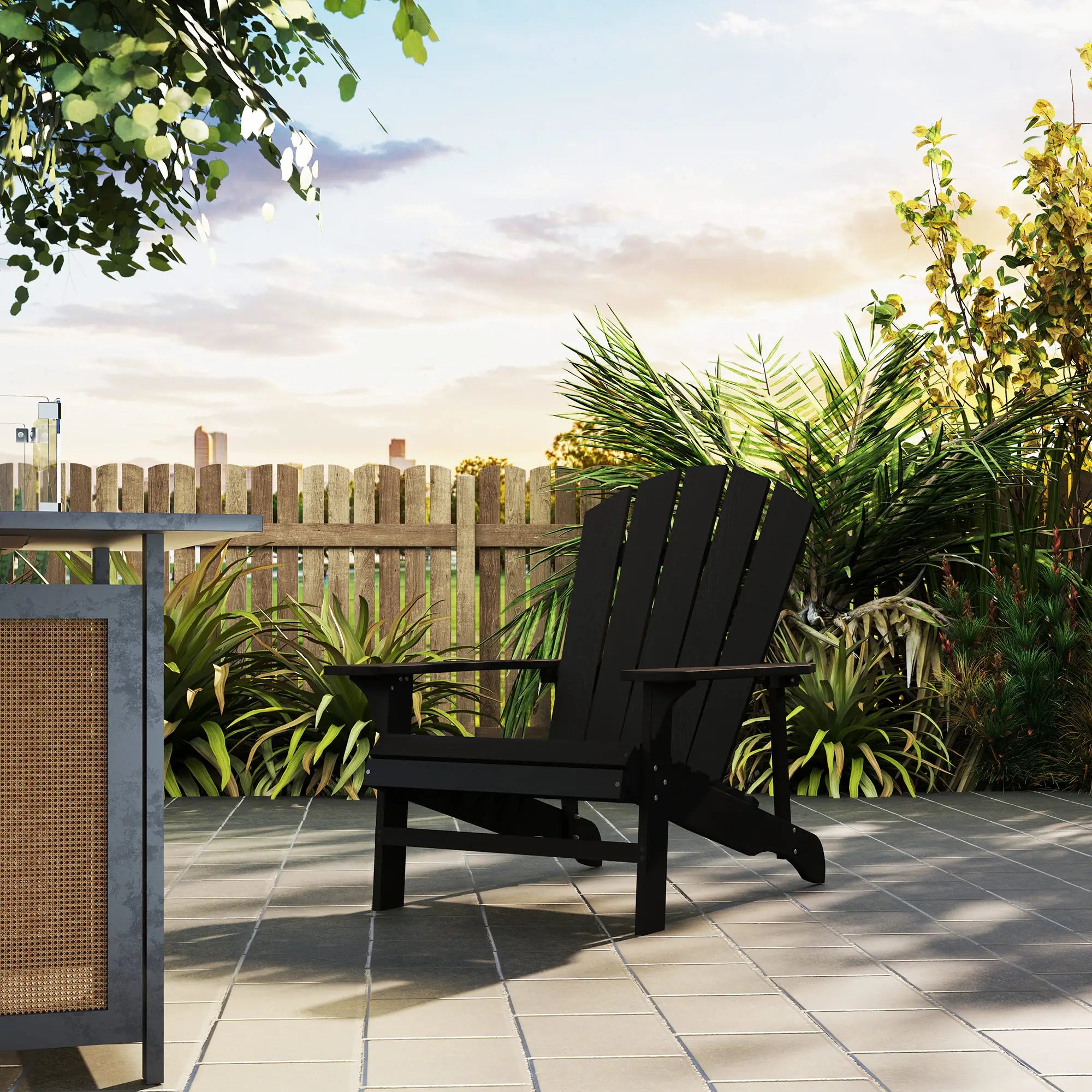 Wood Adirondack Chair, Outdoor Patio Chair, Slatted Design, Black Patio Chairs at Gallery Canada