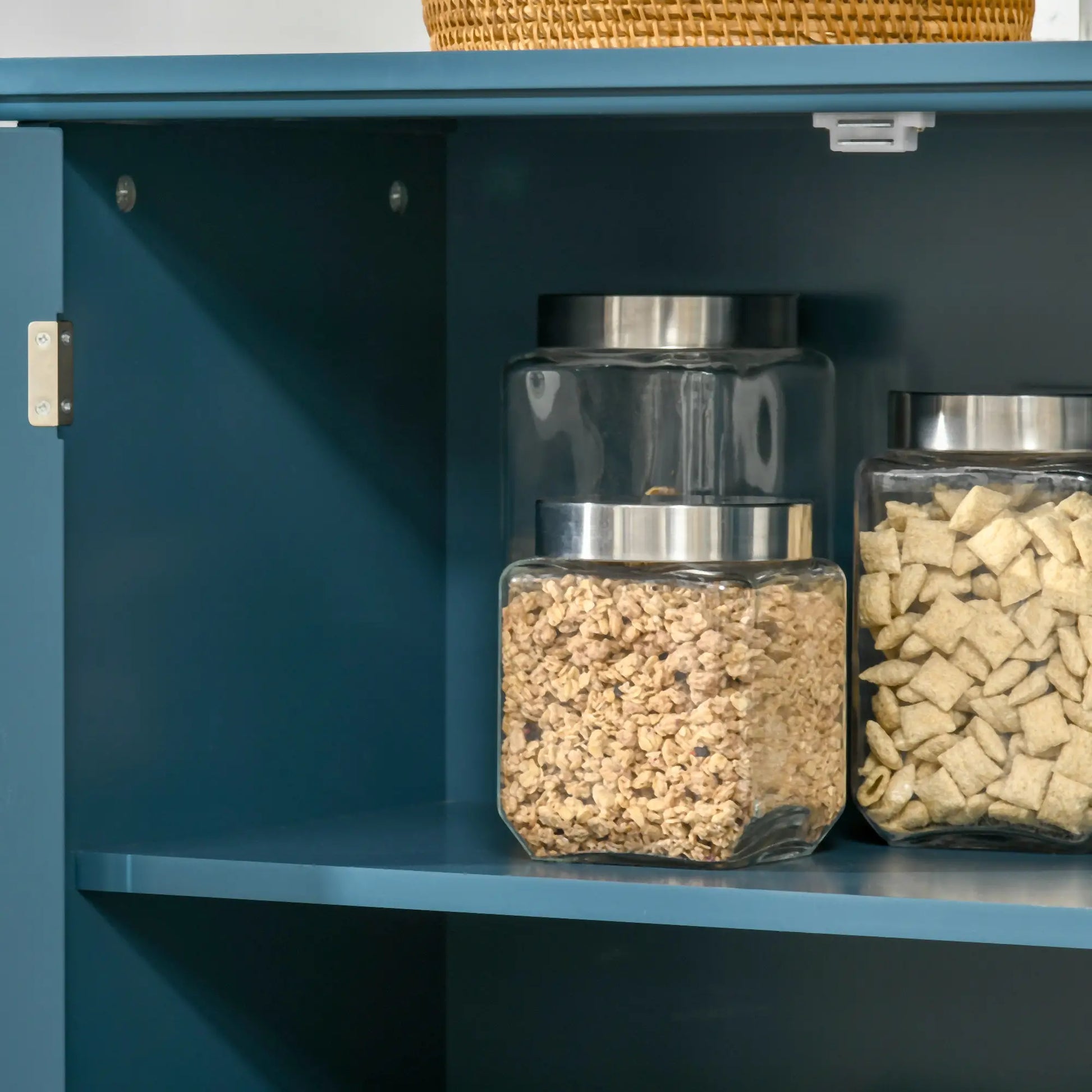 Modern Storage Cabinet with Fretwork Doors, Shelf, Blue Storage Cabinets at Gallery Canada