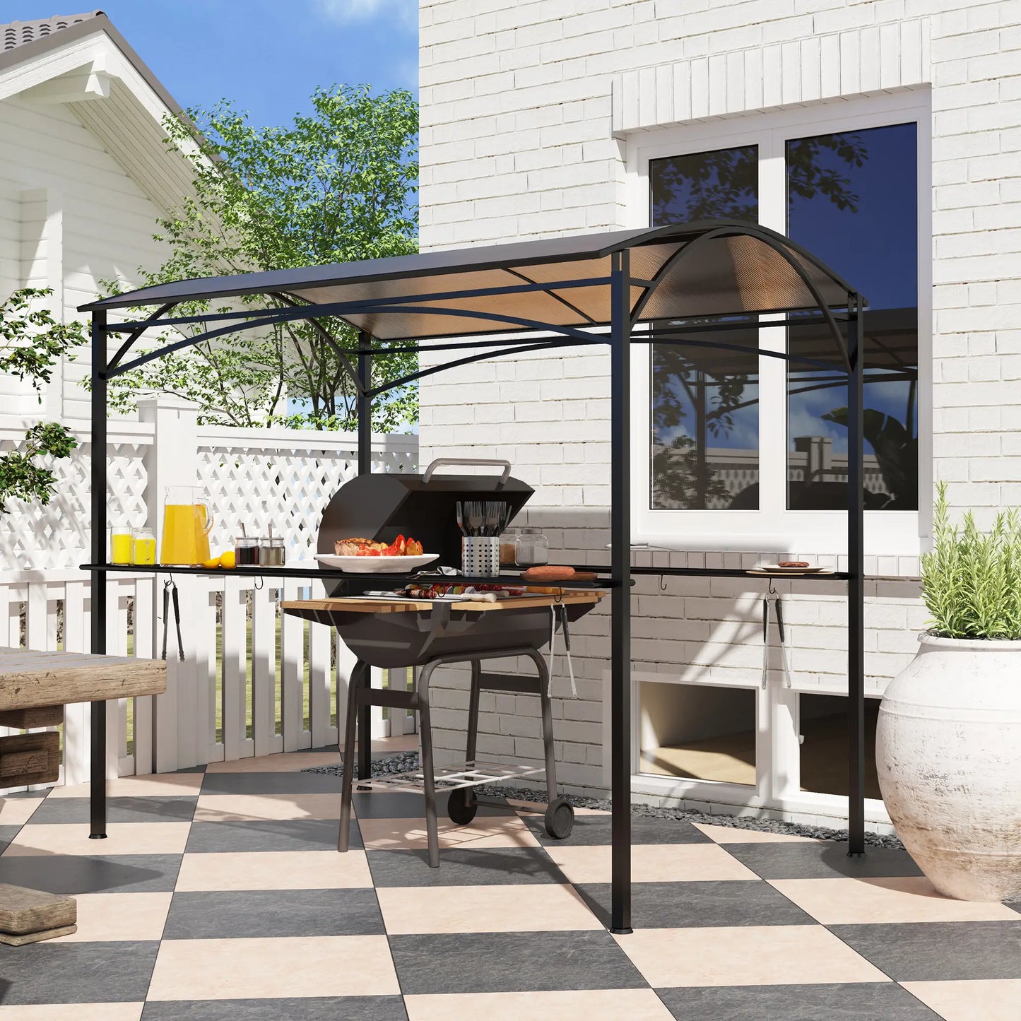 8' x 5' Hardtop Grill Gazebo, PC Board Roof, 2 Shelves, 10 Hooks BBQ Grill Gazebos at Gallery Canada