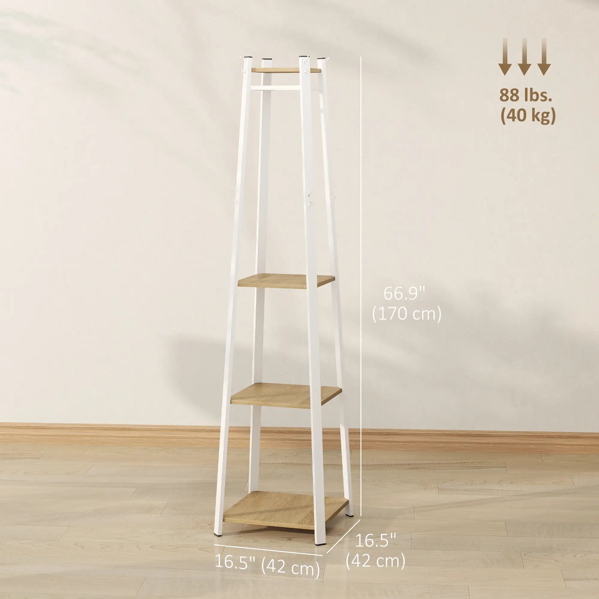 Clothes Rack with Storage, 8 Hooks, 3-Tier Shelf, Oak Clothing Storage at Gallery Canada