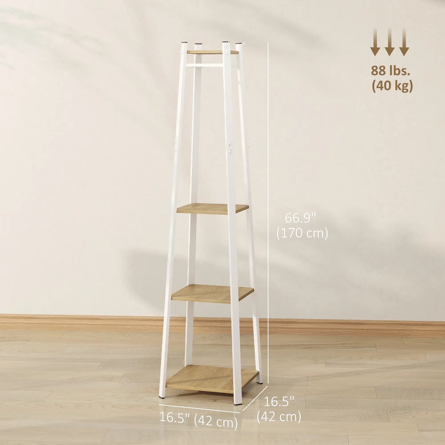 Clothes Rack with Storage, 8 Hooks, 3-Tier Shelf, Oak Clothing Storage at Gallery Canada