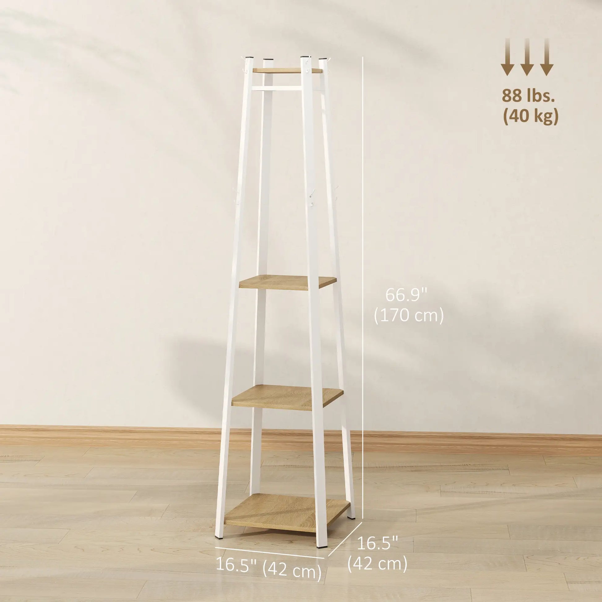 Clothes Rack with Storage, 8 Hooks, 3-Tier Shelf, Oak Clothing Storage at Gallery Canada