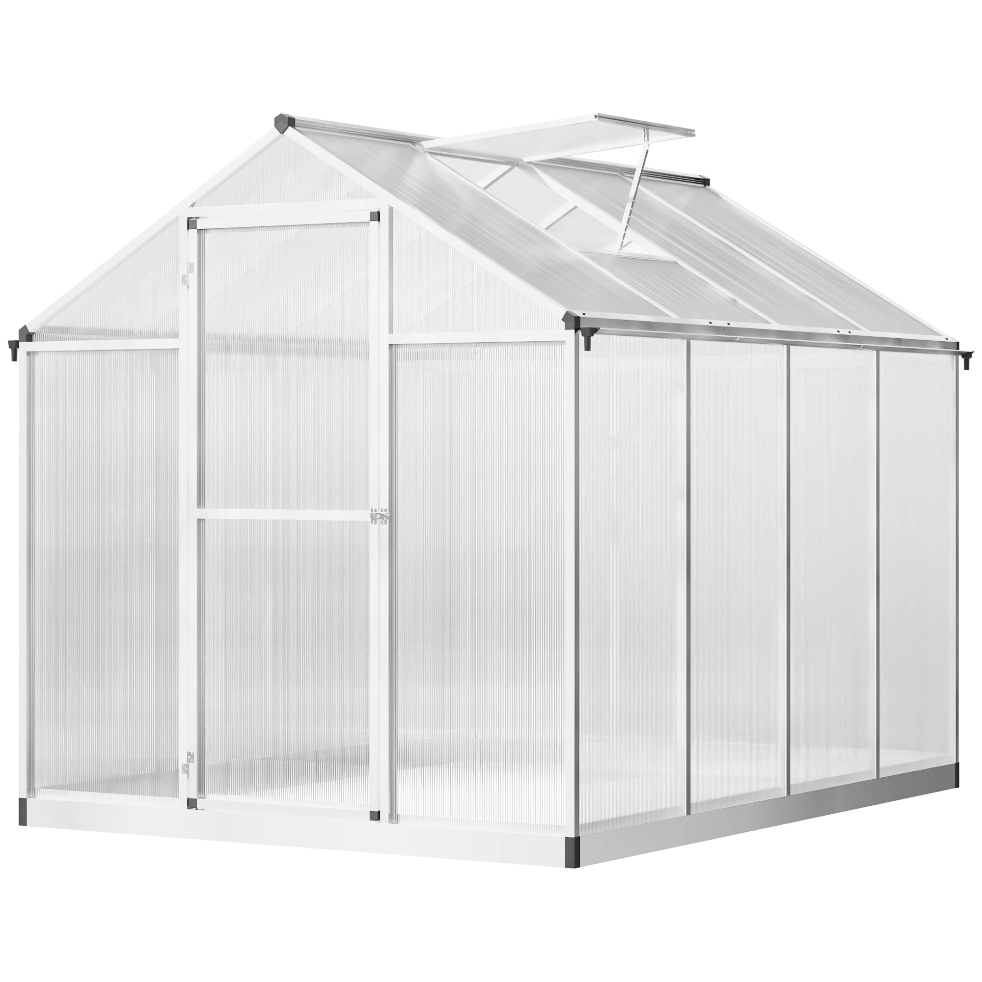 6' x 8' x 6.4' Walk-in Greenhouse, Polycarbonate Panels, Silver Walk In Greenhouses Transparent Sheets, Silver Frame at Gallery Canada
