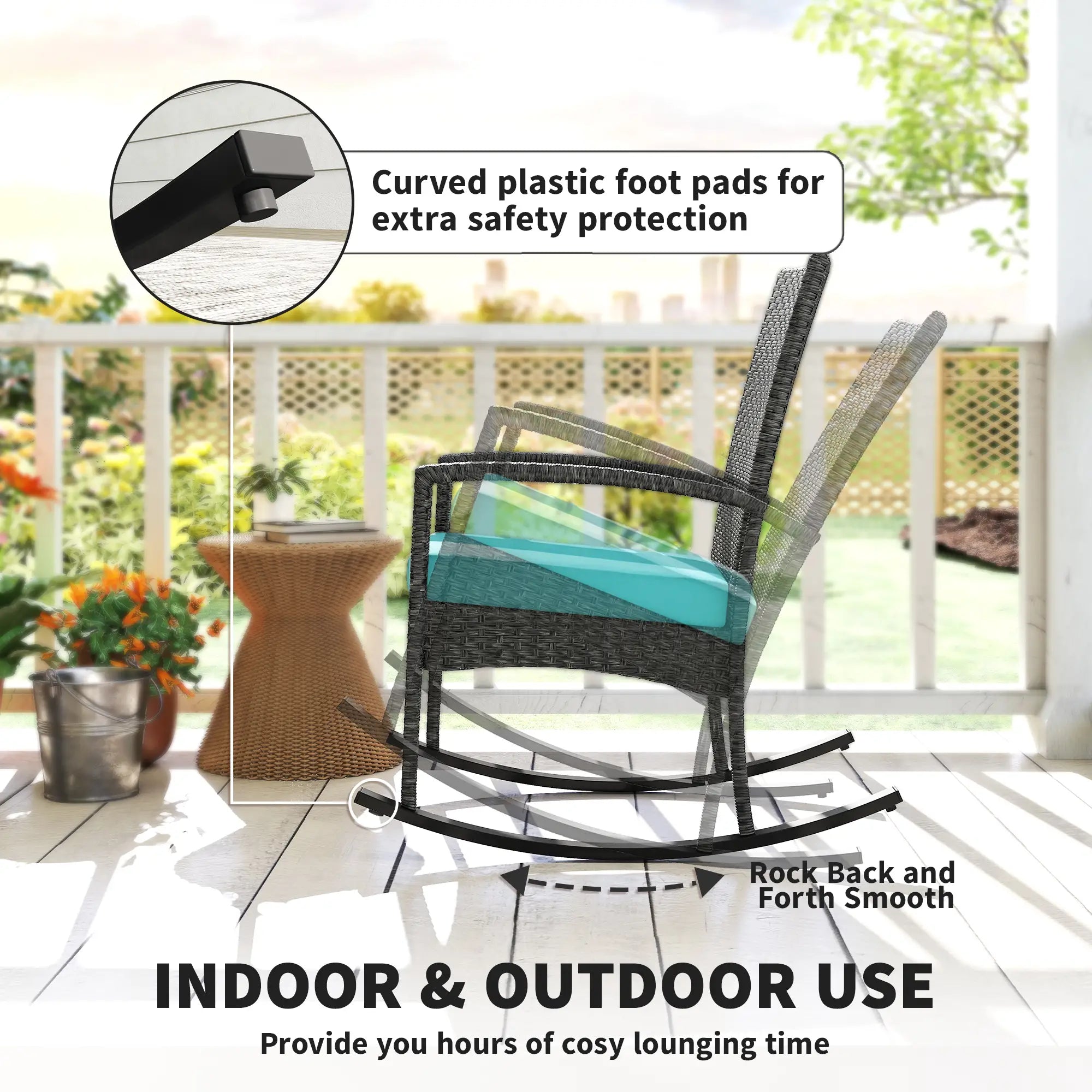 Outdoor Rocking Chair, Removable Cushion, High Back Armrests, Turquoise Outdoor Rocking Chairs at Gallery Canada