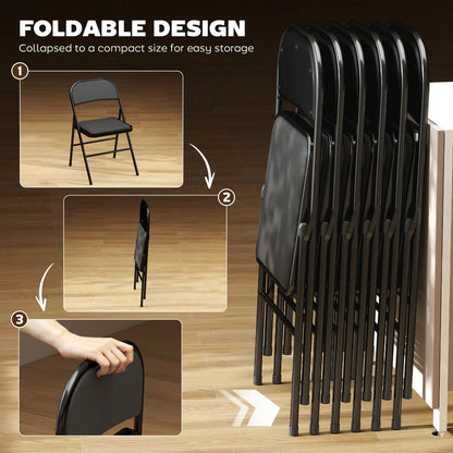 Set of 6 Metal Foldable Chairs, PU Leather Padded, Black Dining Chairs at Gallery Canada