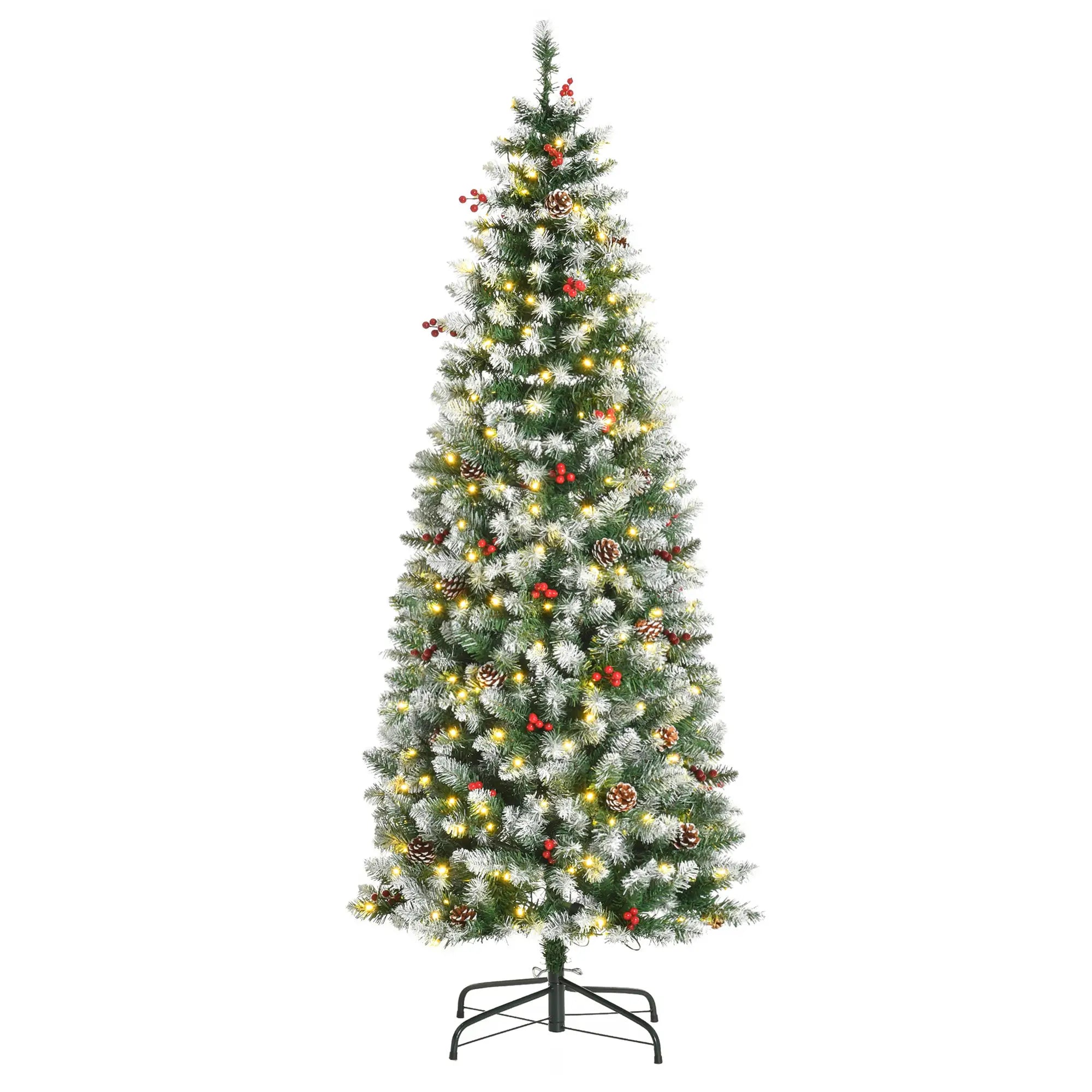 6 ft Pre-Lit Christmas Tree, LED Lights, Pine Cones, Red Berries Pencil Christmas Trees at Gallery Canada