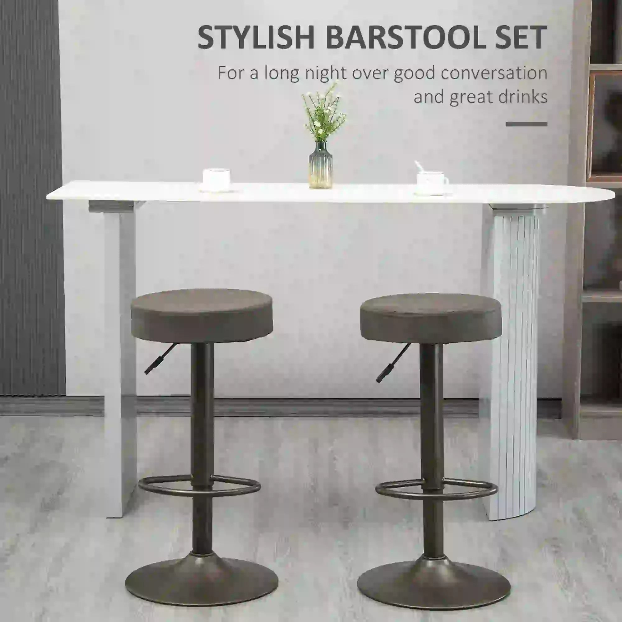 Adjustable Bar Stools Set of 2, Swivel with Footrest, PU Leather Round Top, Dark Grey Bar Stools at Gallery Canada