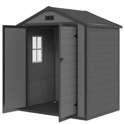 6x4.5FT Plastic Shed, Lockable Garden Tool Storage With Double Doors, Grey Sheds Dark Grey at Gallery Canada
