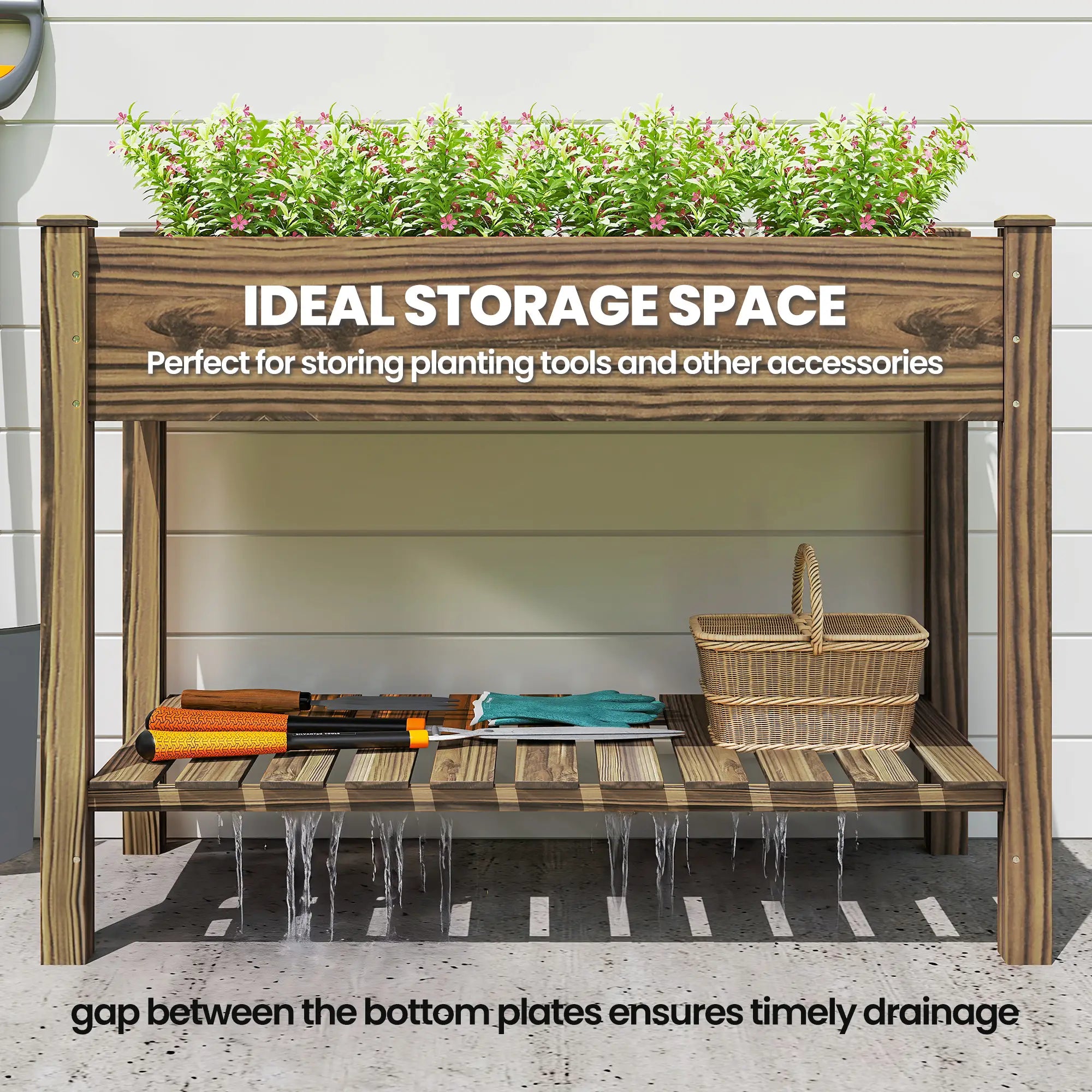Elevated Planter Box With Legs, Storage Shelf, Raised Garden Bed, Carbonized Elevated Garden Beds at Gallery Canada