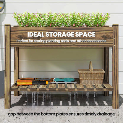 Elevated Planter Box With Legs, Storage Shelf, Raised Garden Bed, Carbonized Elevated Garden Beds at Gallery Canada