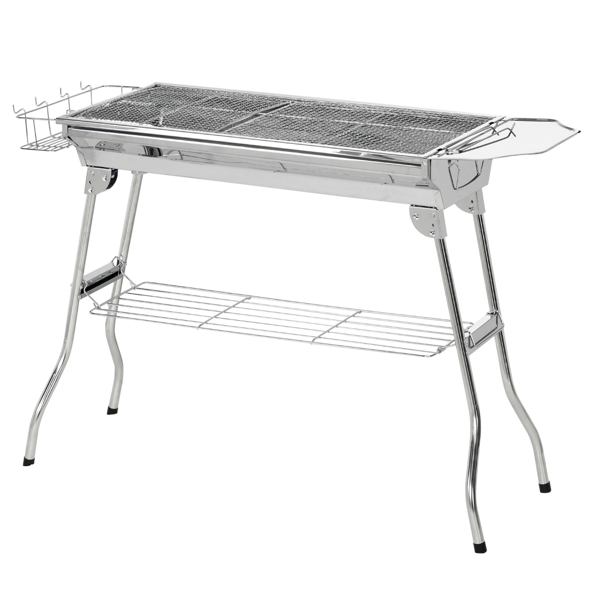 Portable Charcoal Grill, Stainless Steel, Folding With Shelf