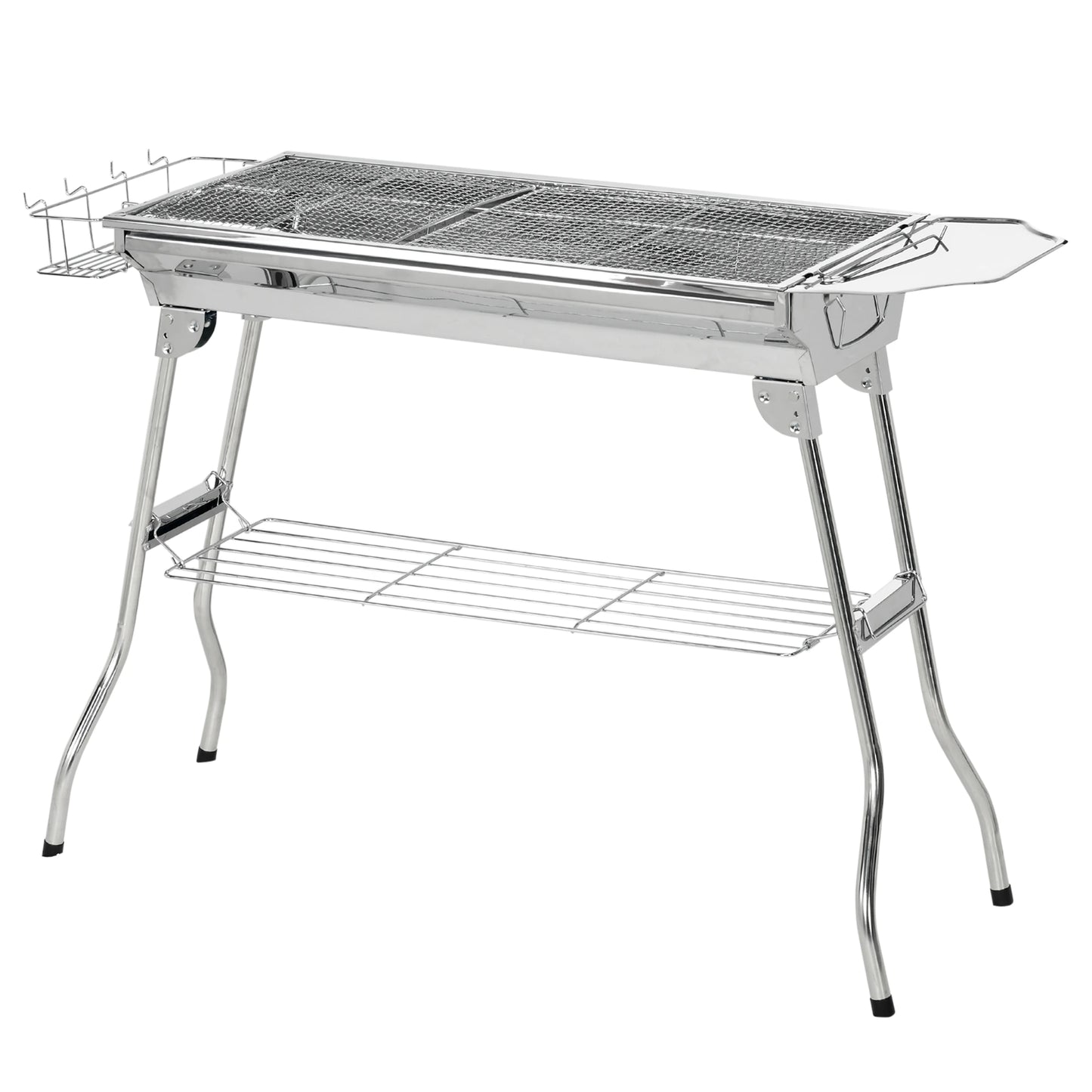 Portable Charcoal Grill, Stainless Steel, Folding With Shelf