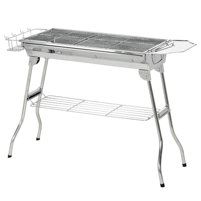 Portable Charcoal Grill, Stainless Steel, Folding With Shelf