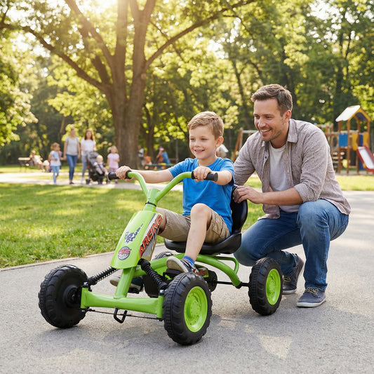 Go Kart for Kids 4 Wheel with Steering Handlebars and Adjustable Seat, Green Push & Pedal Ride On Toys Green at Gallery Canada